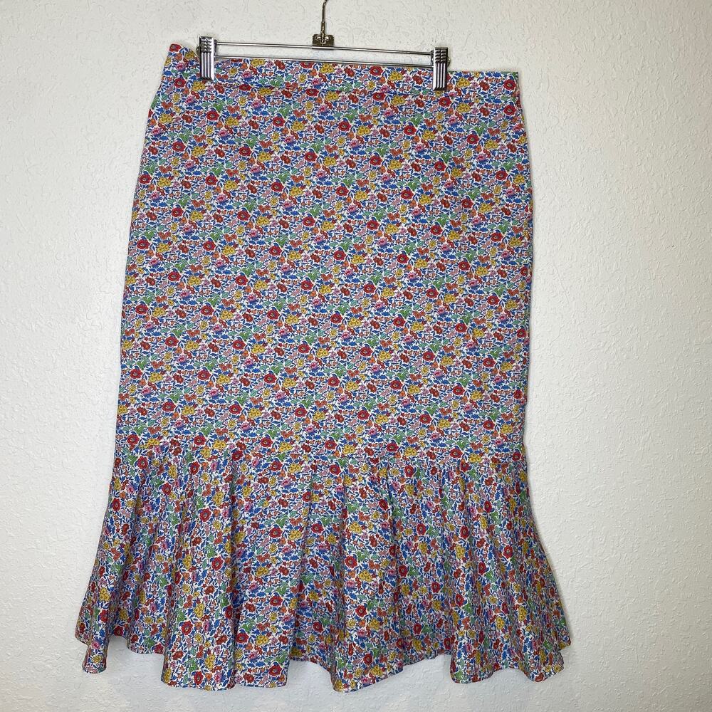 J. Crew Liberty Fabric Floral Trumpet Hem Midi Skirt EUC Sz 14 Cotton